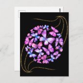 Carte Postale Belle Aquarelle Papillons avec Boule d'Or (Devant / Derrière)