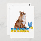 Carte Postale Belle aquarelle Ukraine Fox et papillon (Devant / Derrière)