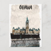 Carte Postale Belle aquarelle Vintage voyage Ottawa Canada (Devant)