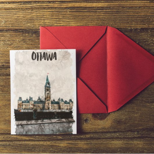 Carte Postale Belle aquarelle Vintage voyage Ottawa Canada