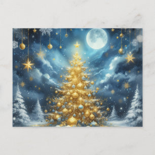Carte Postale Belle arbre de Noël doré bleu