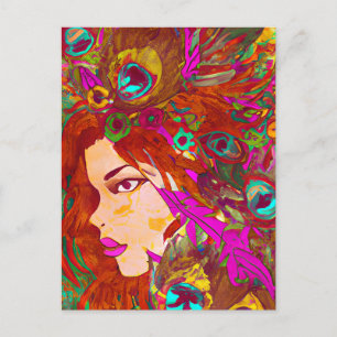 Carte Postale Belle Art Abstrait   Femmes avec Plumes