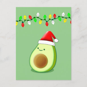 Carte Postale Belle Avocado Dessin Santa Hat Feux de Noël