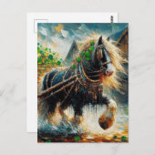 Carte Postale Belle bannière tzigane tirant un panier de Shamroc (Devant / Derrière)