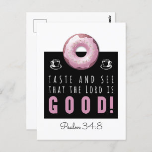 Carte Postale Belle Bible Verse Psaume 34:8 avec Doughnut rose
