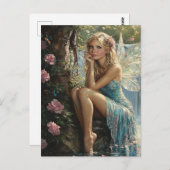 Carte Postale Belle Blond Fairy et Rose (Devant / Derrière)