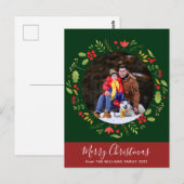 Carte Postale Belle Botanique Joyeux Noël Wreath Photo (Devant / Derrière)