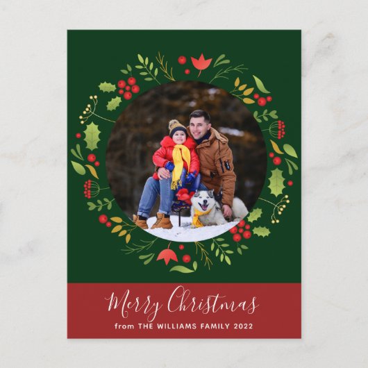 Carte Postale Belle Botanique Joyeux Noël Wreath Photo (Devant)