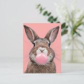 Carte Postale Belle Brown lapin blanc Chewing Bubble Gum (Debout devant)