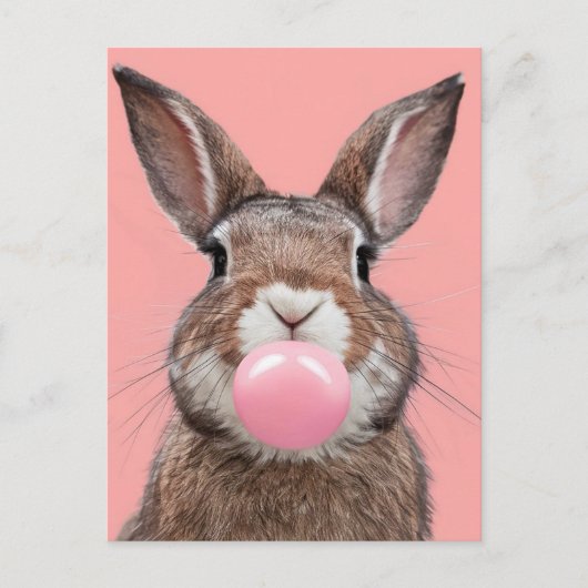 Carte Postale Belle Brown lapin blanc Chewing Bubble Gum (Devant)