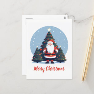 Carte Postale Belle caricature Santa Claus et sapin de Noël