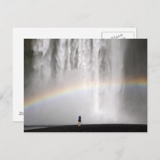 Carte Postale Belle cascade en Islande avec arc-en-ciel (Devant / Derrière)