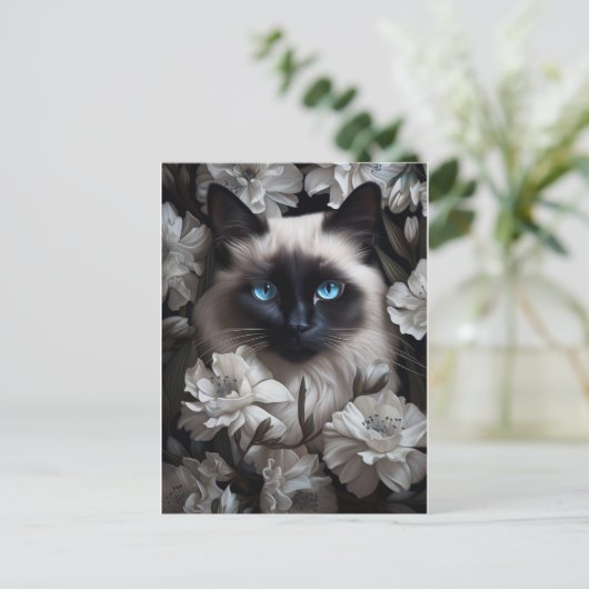 Carte Postale Belle Chat Birman Parmi Les Fleurs Blanches (Debout devant)