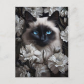 Carte Postale Belle Chat Birman Parmi Les Fleurs Blanches (Devant)