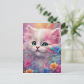 Carte Postale Belle Chat Blanc Fluffy (Debout devant)