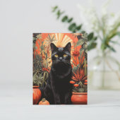 Carte Postale Belle Chat Noir dans les Houseplants tropicaux (Debout devant)