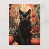 Carte Postale Belle Chat Noir dans les Houseplants tropicaux (Devant)
