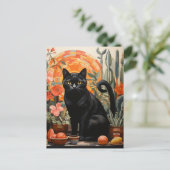 Carte Postale Belle Chat Noir dans les plantes domestiques La vi (Debout devant)