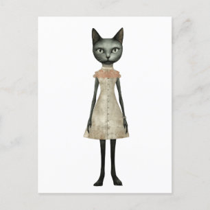 Carte Postale Belle chatte gris Whimisical en Robe Rose