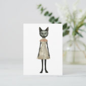 Carte Postale Belle chatte gris Whimisical en Robe Rose (Debout devant)