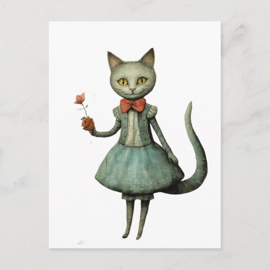 Carte Postale Belle chatte grise Whimisical (Devant)