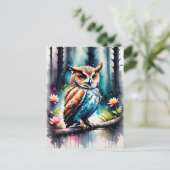 Carte Postale Belle Chouette à l'aquarelle (Debout devant)