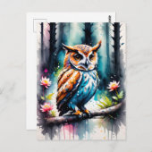 Carte Postale Belle Chouette à l'aquarelle (Devant / Derrière)