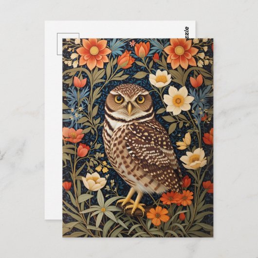 Carte Postale Belle Chouette bractée William Morris Inspiré (Devant / Derrière)