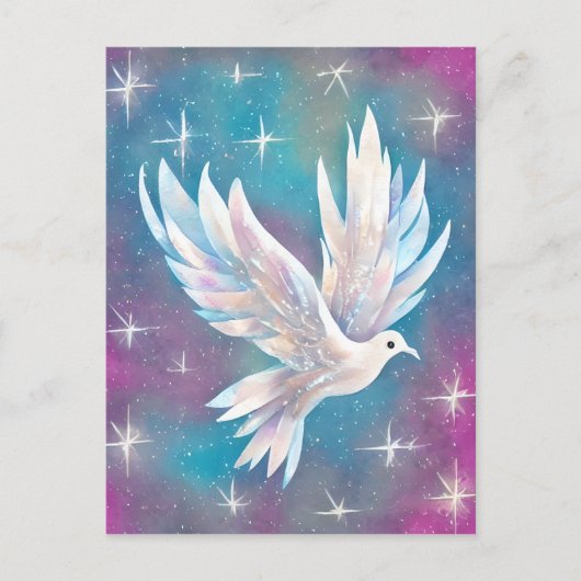 Carte Postale Belle colombe blanche Parties scintillant blanche (Devant)