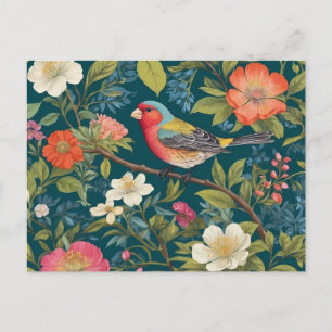Carte Postale Belle coloration Finch Oiseau Botanique