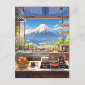 Carte Postale Belle cuisine avec vue sur le Mont Fuji (Devant)