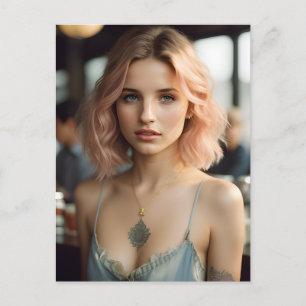 Carte Postale Belle Dame avec cheveux blonds et tatouages