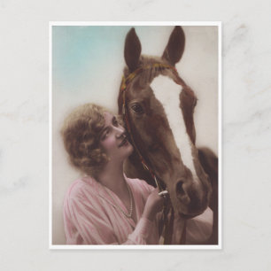 Carte Postale Belle Dame et Cheval Glamour Vintage des Années 19