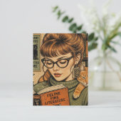 Carte Postale Belle Dame et son Chat en Lecture (Debout devant)
