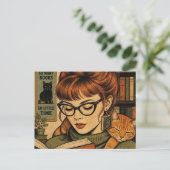 Carte Postale Belle Dame et son Chat en Lecture (Debout devant)