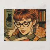 Carte Postale Belle Dame et son Chat en Lecture (Devant)