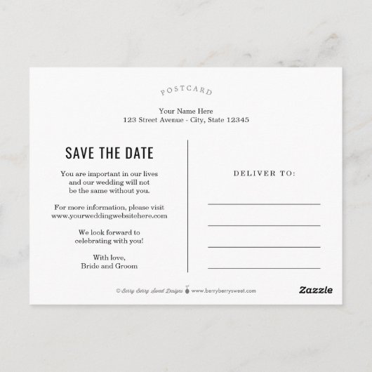 Carte Postale Belle Date MODIFICATIVE COULEUR Enregistrer La Dat (Dos)