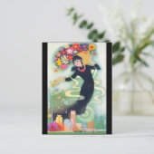 Carte Postale Belle Déco Asiatique Femme avec Fleurs & Fleurs (Debout devant)