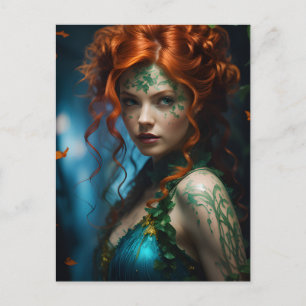 Carte Postale Belle Déesse aux Cheveux Rouges et au Lierre