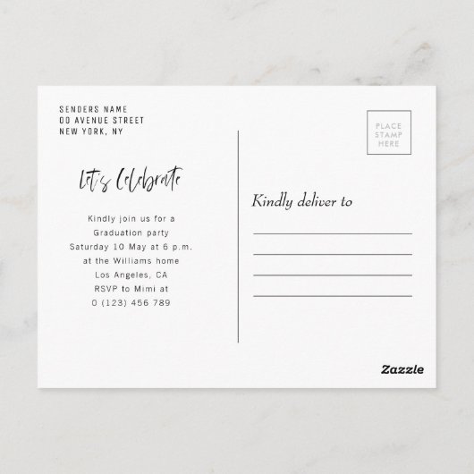 Carte Postale belle écriture moderne graduation faire-part (Dos)
