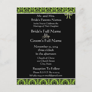 Carte Postale Belle Elegant Green Mariage damassé Invitation