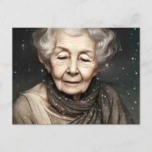 Carte Postale Belle et étonnante vieille femme Art numérique