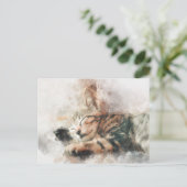 Carte Postale Belle et mignonne chaton couchage aquarelle (Debout devant)