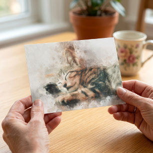 Carte Postale Belle et mignonne chaton couchage aquarelle