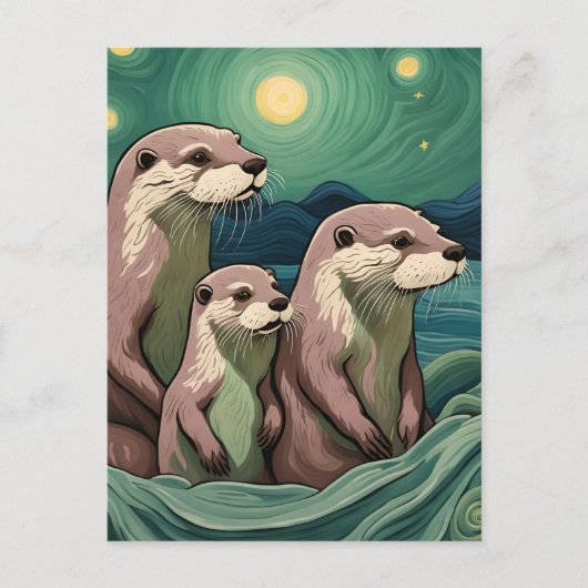Carte Postale Belle famille Otter Van Gogh Style Van Gogh (Devant)