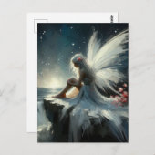 Carte Postale Belle Fée assise sur une falaise (Devant / Derrière)