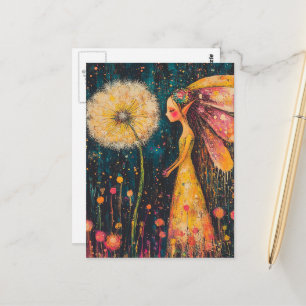Carte Postale Belle Fée Colorée Surréaliste de Pissenlit