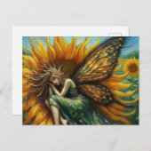 Carte Postale Belle fée couchant dans un tournesol (Devant / Derrière)