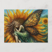 Carte Postale Belle fée couchant dans un tournesol (Devant)