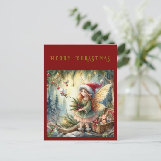 Carte Postale Belle Fée dans la forêt Joyeux Noël (Debout devant)